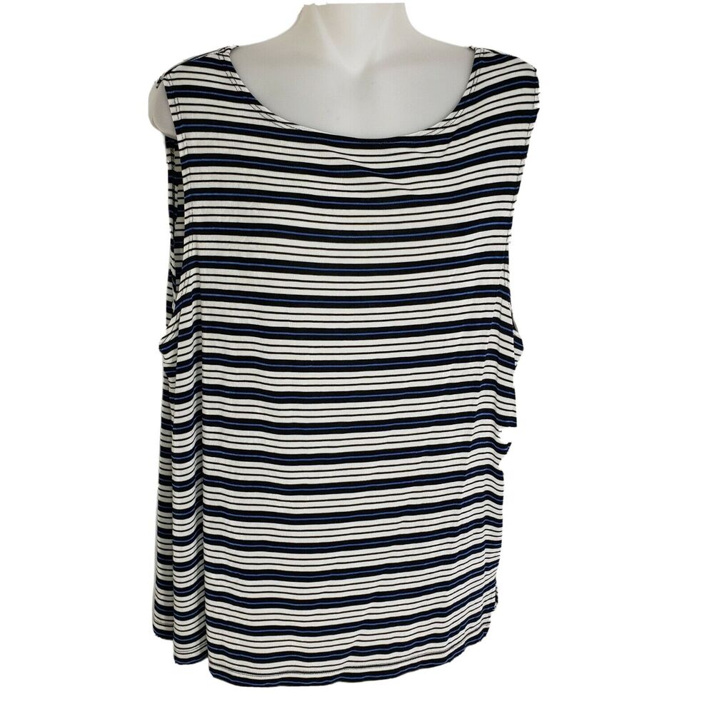 Citiknits Womens Tank Top Large Slinky Striped Sleeveless Travel Knit Multicolor